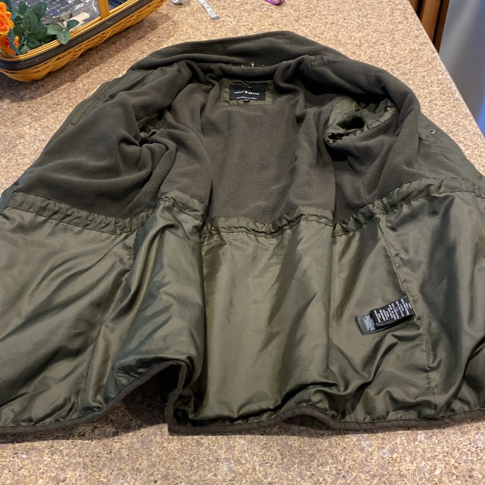 Lucky Brand Army Green Quilted Jacket Medium Full Zip Snap Coat - Picture 12 of 16